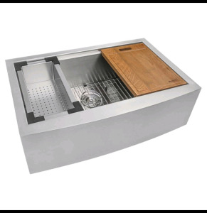 Glacier Bay Farmhouse Stainless Steel 36in. Single Bowl Kitchen Workstation Sink & Accessories