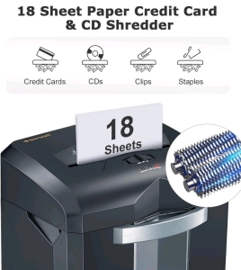 (1) Bonsaii Paper Shredder, 18-Sheet 60-Minutes Shredder for Office Heavy Duty Cross-Cut Shredder with 6 Gallon Pullout Basket & 4 Casters(C149-C)