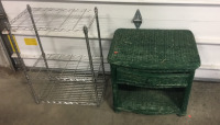 (1) Wire Rack (1) Green outdoor Dresser/shelf