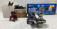 (1) FitSytem Dual View Clip On Towing Mirror (1) Klua NJ Kaleidoscope Egg W/ Base (1) X Mount 5,000 LB MAX Trailer Weight (1) Reese Towpower Trailer Weight W/ Ball(1) Vintage Bantam Booster Jr. Battery Charger W/ Cords<br/>and more - 4