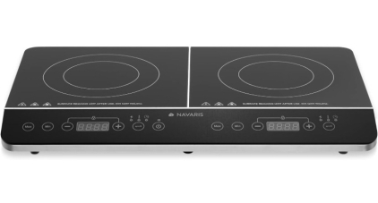 (1) Navaris Double Induction Cooktop - Portable Dual Countertop Electric Stove Burner Cook-Top Hot Plate with 2 Hobs for Cooking - 24 x 14 x 3 Inches