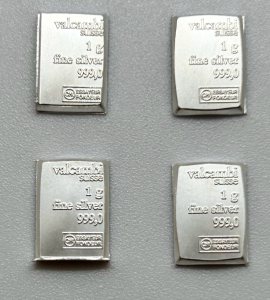 (4) 1g 999,0 Fine Silver Valcambi Suisse Bars