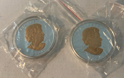 Canadian Elizabeth II 2021 24k Gold and 999 Silver Plated Coins