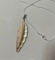 Golden Blue Metal Enameled Feather .925 Necklace - 2