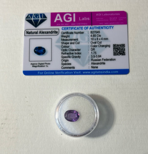 (1) Certified Natural Color Changing Alexandrite Gemstone W/ COA