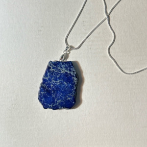 73.10 Ct Dark Blue Sea Sediment Jasper Freeform Slice .925 Necklace