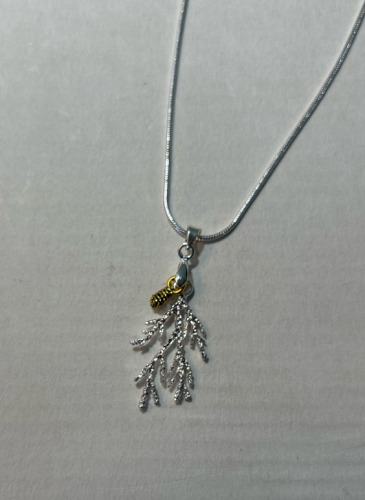 Silver Evergreen Branch W/ Pine Cone .925 Necklace