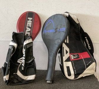 (2) Tennis Rackets, A Backpack, And A Tennis Racket Bag