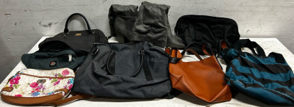 Assorted Purses, And Boots