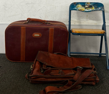 Leather Suit Case, Leather Bag, And Car Chair
