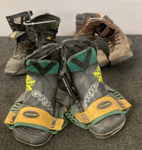 (2) Pairs Of Boots And A Pair Of Grip Shoes (Size 10)