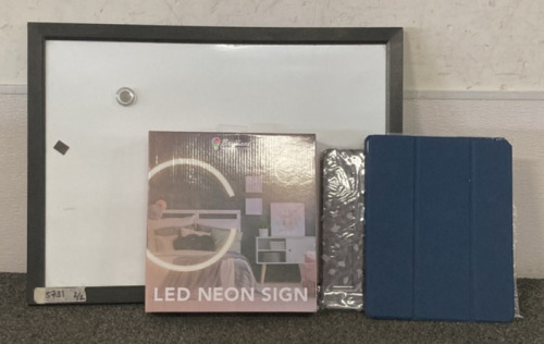 White Board, LED Neon Sign, And (2) Tablet Cases
