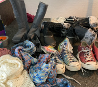 Bates Church Shoes Size 11 Men&rsquo;s, Converse Size 7 Women&rsquo;s, Boots Size 9 Men&rsquo;s, Women&rsquo;s Boots, Converse Size 8.5 Women&rsquo;s, & Assorted Scarves And Hats