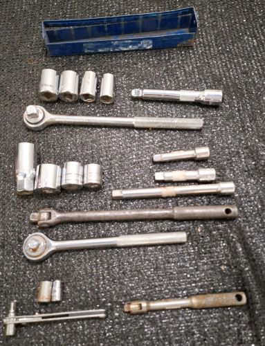 (1) 1/2" Ratchet, (1) 3/8" Ratchet, (1) 1/4" Ratchet & More
