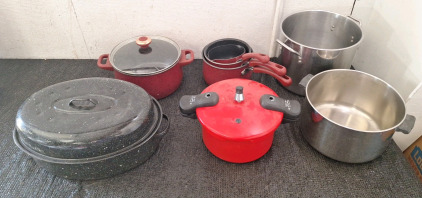 (1) Enameled Roasting Pan, (1) Pressure Cooker & More