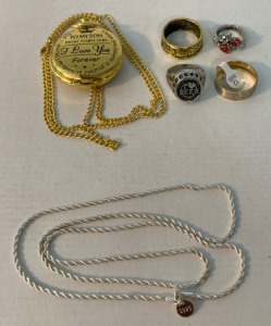 &ldquo;To My Son&rdquo; 24k Gold Plates Pocket Watch, Rings (4), Necklace- All Unverified