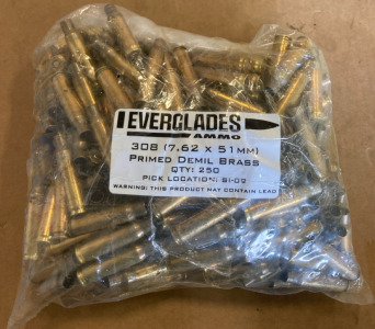 (250) Empty Casings of .308 Primed Brass