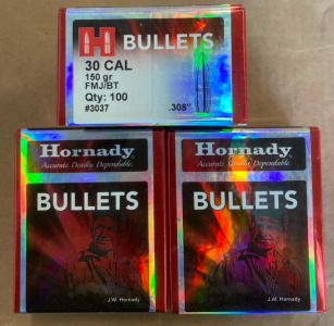 (300) 30 Caliber 150 Grain Full Metal Jacket Hornady Bullets