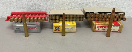 (36) Total Ammunition Rounds&hellip; (10) Federal 7mm Mauser, (7) SuperX 7mm Mauser, (20) Norma 9.3 x 74 R Ammunition Cartridges