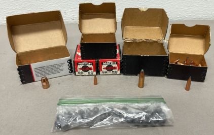 Big Lot Of Various Bullets For Reloading&hellip; Nosler 22 Caliber, Nosler 25 Caliber, Nosler 375 Caliber, Hornady XTP 45 Caliber .395 Caliber Lead Balls