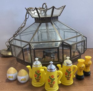 Vintage Glass Chandelier & Avon Bottles + Salt And Pepper Shaker