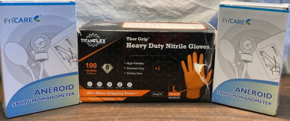 FriCare Aneroid Sphygmomanometer (2), Heavy Duty Nitrile Gloves -L