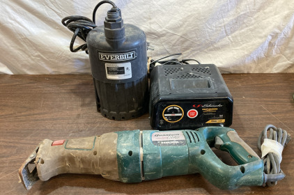 Everbilt Waterfall Utility Pump, Quantum Pro, Schumacher 10amp Charger(missing 1 clamp)