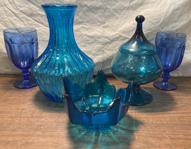 Vintage Blue Glass & Cups