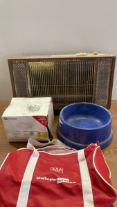 (1) WORKING Kenmore Heater (1) Olympics Hanes Bag (1) Box of 6in White Baffle Trim (1) WORKING Heated Dog Bowl