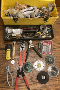 Tool Box W/ Various Tools & Hardware