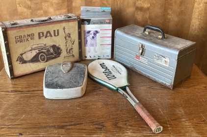 Craftsman Tool Box, Vintage Suitcase, Dog Door & Vintage Scale