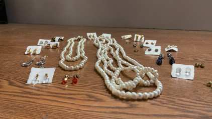 (2) Pearl Necklaces (24) Pairs of Earrings