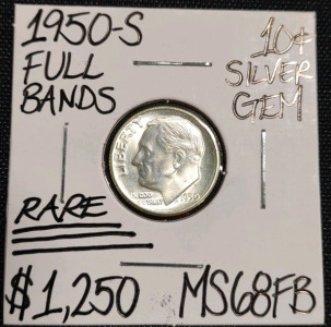 1950-S MS68FB Full Bands Gem Silver Dime