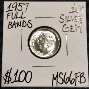 1957 MS66FBL Full Bands Gem Silver Dime