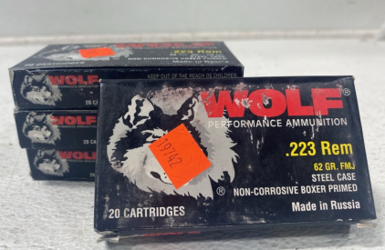 (4) boxes of: WOLF PERFORMANCE 223 REMINGTON AMMO