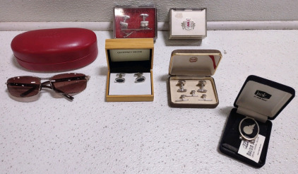 Talbot's Glasses Case w/ Steve Madden Sunglasses, (1) Jack In the Box Money Clip & (4) Cases of Cufflinks