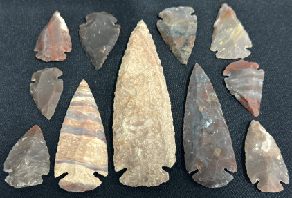 (8) Stone Arrowheads 1-1/2&rdquo; Long (3) Stone Spearpoints 3&rdquo; To 4-3/4&rdquo; Long