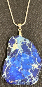 (2) 61.00 Carat Dark Blue Sea Sediment Jasper Freeform Slice .925 Sterling Silver Necklace