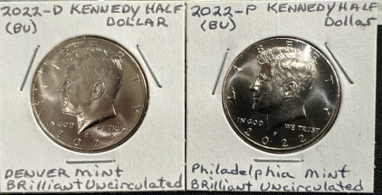 (2) Brilliant Uncirculated 2022-D (BU) & 2022-P (BU) Kennedy Half Dollars