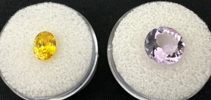 (1) 2.10 Carat Oval Cut Natural Yellow Sapphire Faceted Gemstone (1) 3.00 Carat Round Cut Natural Purple Amethyst Faceted Gemstone