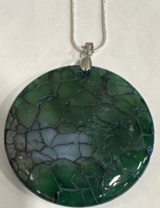 115 Carat Green Fire Dragon Veins Agate Gemstone .925 Sterling Silver Necklace