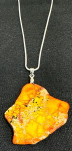 (1) 56.85 Carat Orange Sea Sediment Jasper Freeform .925 Sterling Silver Necklace