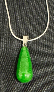 (1) Natural Green Jade Waterdrop .925 Sterling Silver Necklace