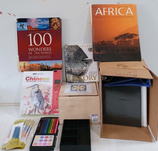 (1) Fibonacci Blocks (3) Educational Books (1) Chinese Brush Painting (9) 3 Ring Binders - Various Sizes and More!!