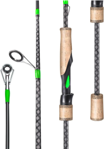 (2) 7&rsquo; Sougayilang Graphite Fishing/Spinning Rods, Lightweight 2-Sections Cork Handle Casting Rods Freshwater and Saltwater for Pike, Perch, Zander, Trout (Green/Black)