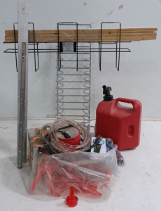 (1) 11pc Cuts of Wood (1) Magazine/Book Rack (1) Hanging Folder Rack (1) 2-Gal Gas Can (1) 10ft Clear Vinyl Tubing - 1/2" x 3/8" and More!