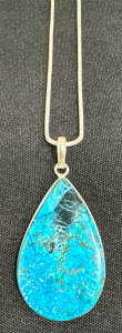 (1) Natural Turquoise Teardrop Gemstone .925 Sterling Silver Necklace