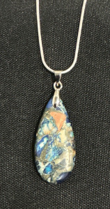 Blue Sea Sediment Jasper Teardrop Gemstone 24&rdquo; .925 Sterling Silver Necklace