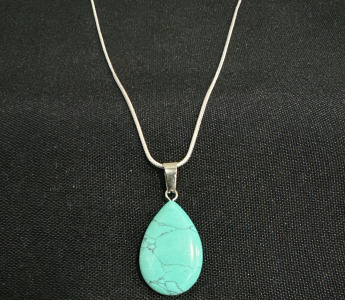 (1) Turquoise Gemstone Teardrop .925 Sterling Silver Necklace