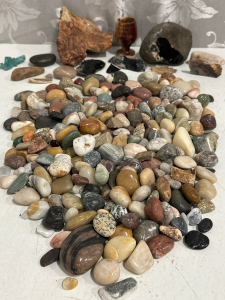 Collection Of Rough & Tumbled Stones Including Obsidian, Jasper, Agate, Petrified Wood, Quartz & So Much More!!